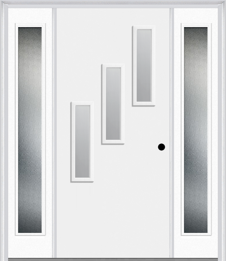 MMI 3 Lite Vertical Hinge/Stop Side 3'0" X 6'8" Fiberglass Smooth Clear Or Frosted Glass Exterior Prehung Door With 2 Craftsman Full Lite Low-E Sidelights 842V3H Or 842V3S