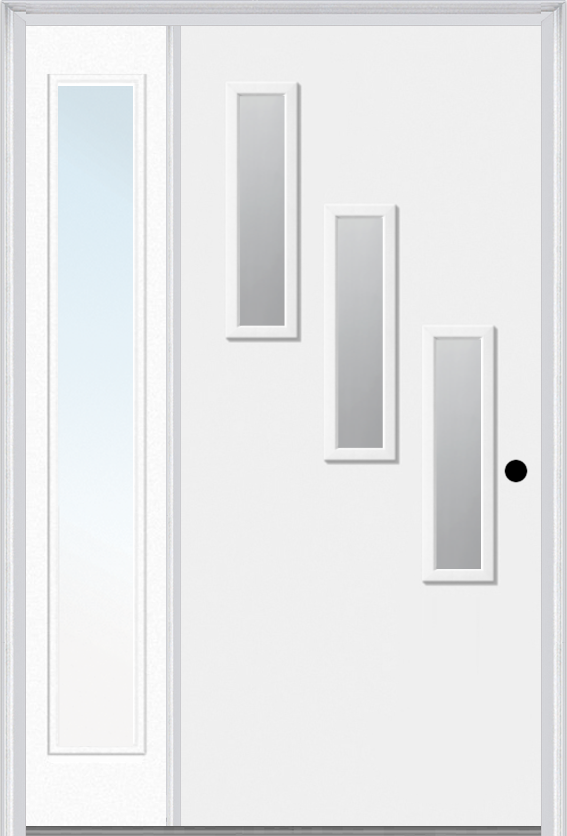 MMI 3 Lite Vertical Hinge/Stop Side 3'0" X 6'8" Fiberglass Smooth Clear Or Frosted Glass Exterior Prehung Door With 1 Craftsman Full Lite Low-E Sidelight 842V3H Or 842V3S