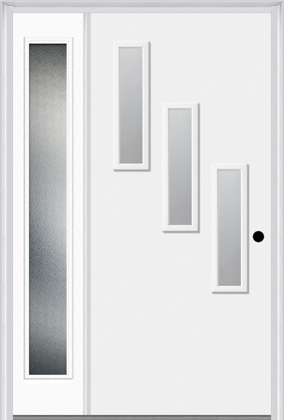 MMI 3 Lite Vertical Hinge/Stop Side 3'0" X 6'8" Fiberglass Smooth Clear Or Frosted Glass Exterior Prehung Door With 1 Craftsman Full Lite Low-E Sidelight 842V3H Or 842V3S
