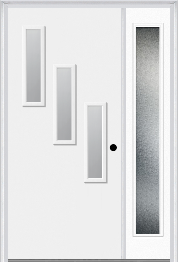 MMI 3 Lite Vertical Hinge/Stop Side 3'0" X 6'8" Fiberglass Smooth Clear Or Frosted Glass Exterior Prehung Door With 1 Craftsman Full Lite Low-E Sidelight 842V3H Or 842V3S