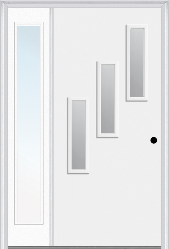 MMI 3 Lite Vertical Hinge/Stop Side 3'0" X 6'8" Fiberglass Smooth Clear Or Frosted Glass Exterior Prehung Door With 1 Craftsman Full Lite Low-E Sidelight 842V3H Or 842V3S