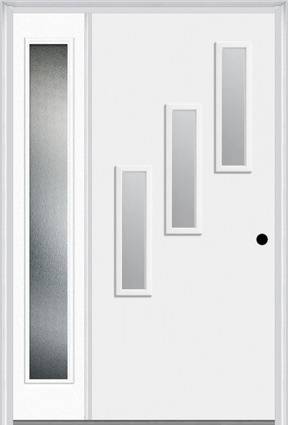 MMI 3 Lite Vertical Hinge/Stop Side 3'0" X 6'8" Fiberglass Smooth Clear Or Frosted Glass Exterior Prehung Door With 1 Craftsman Full Lite Low-E Sidelight 842V3H Or 842V3S