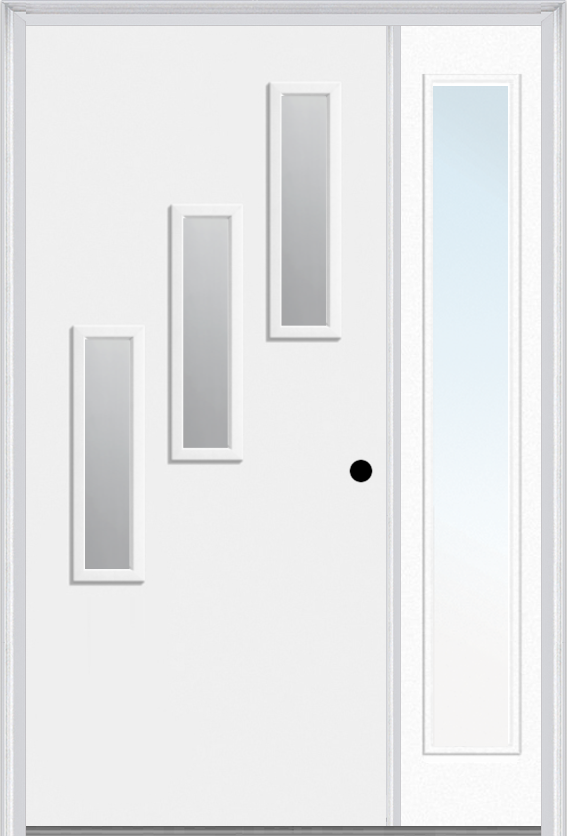 MMI 3 Lite Vertical Hinge/Stop Side 3'0" X 6'8" Fiberglass Smooth Clear Or Frosted Glass Exterior Prehung Door With 1 Craftsman Full Lite Low-E Sidelight 842V3H Or 842V3S