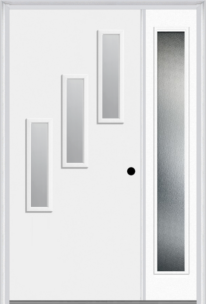 MMI 3 Lite Vertical Hinge/Stop Side 3'0" X 6'8" Fiberglass Smooth Clear Or Frosted Glass Exterior Prehung Door With 1 Craftsman Full Lite Low-E Sidelight 842V3H Or 842V3S
