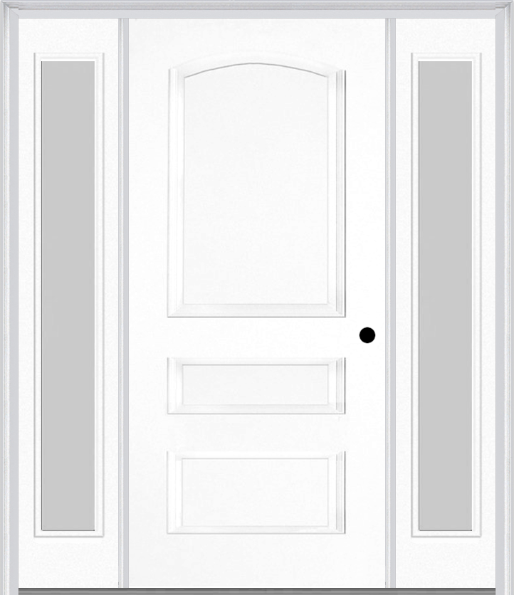 MMI 3 Panel 3'0" X 6'8" Fiberglass Smooth Exterior Prehung Door With 2 Full Lite Clear Or Privacy/Textured Glass Sidelights 31