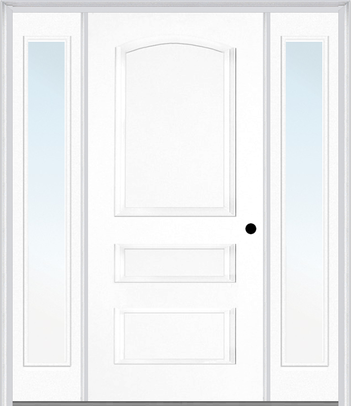 MMI 3 Panel 3'0" X 6'8" Fiberglass Smooth Exterior Prehung Door With 2 Full Lite Clear Or Privacy/Textured Glass Sidelights 31