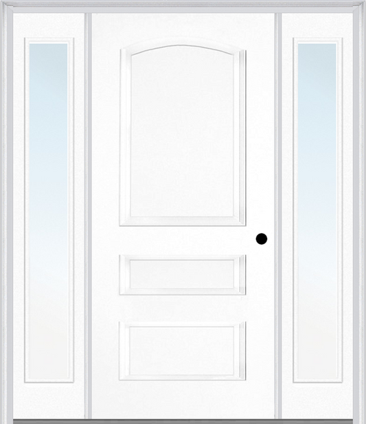 MMI 3 Panel 3'0" X 6'8" Fiberglass Smooth Exterior Prehung Door With 2 Full Lite Clear Or Privacy/Textured Glass Sidelights 31