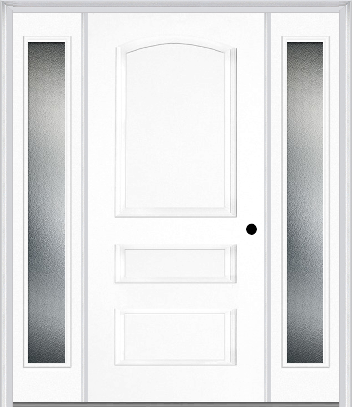 MMI 3 Panel 3'0" X 6'8" Fiberglass Smooth Exterior Prehung Door With 2 Full Lite Clear Or Privacy/Textured Glass Sidelights 31
