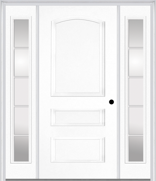 MMI 3 Panel 3'0" X 6'8" Fiberglass Smooth Exterior Prehung Door With 2 Full Lite SDL Grilles Glass Sidelights 31