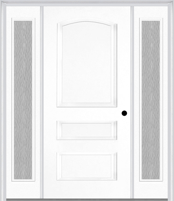 MMI 3 Panel 3'0" X 6'8" Fiberglass Smooth Exterior Prehung Door With 2 Full Lite Clear Or Privacy/Textured Glass Sidelights 31