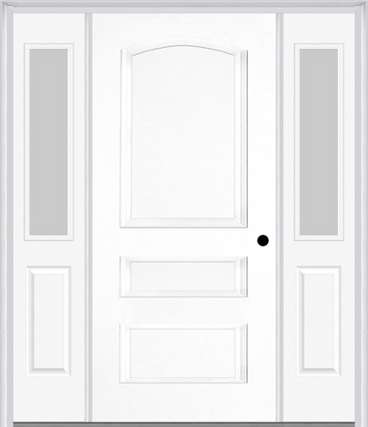 MMI 3 Panel 3'0" X 6'8" Fiberglass Smooth Exterior Prehung Door With 2 Half Lite Clear Or Privacy/Textured Glass Sidelights 31