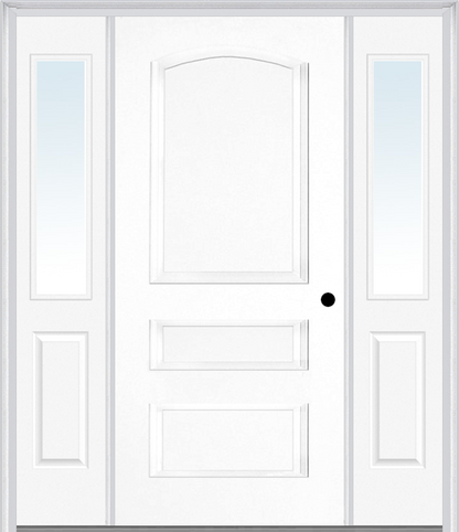 MMI 3 Panel 3'0" X 6'8" Fiberglass Smooth Exterior Prehung Door With 2 Half Lite Clear Or Privacy/Textured Glass Sidelights 31