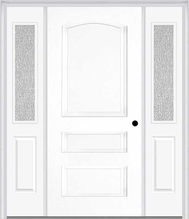MMI 3 Panel 3'0" X 6'8" Fiberglass Smooth Exterior Prehung Door With 2 Half Lite Clear Or Privacy/Textured Glass Sidelights 31