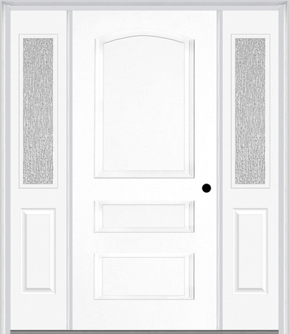 MMI 3 Panel 3'0" X 6'8" Fiberglass Smooth Exterior Prehung Door With 2 Half Lite Clear Or Privacy/Textured Glass Sidelights 31