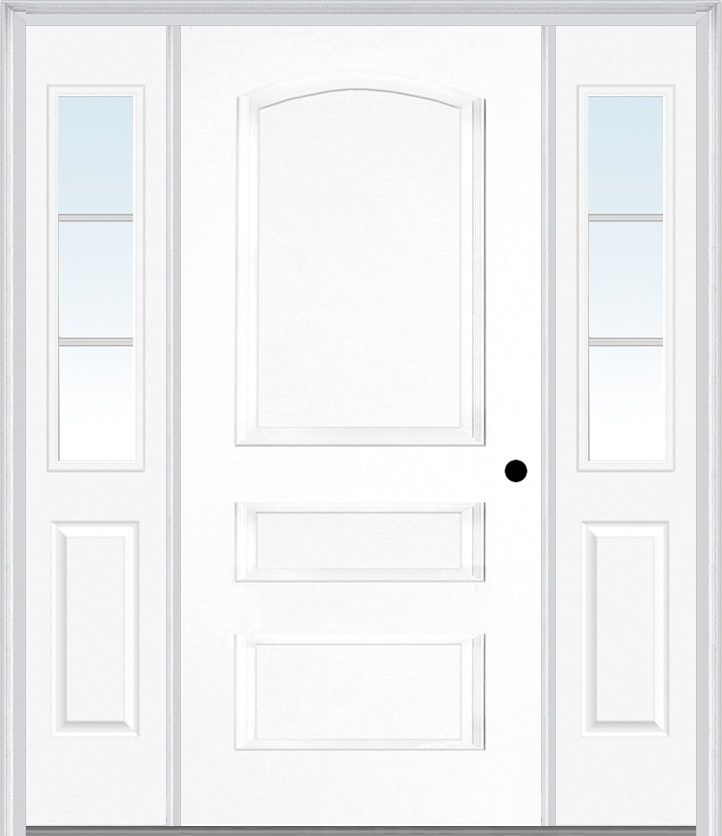 MMI 3 Panel 3'0" X 6'8" Fiberglass Smooth Exterior Prehung Door With 2 Half Lite SDL Grilles Sidelights 31