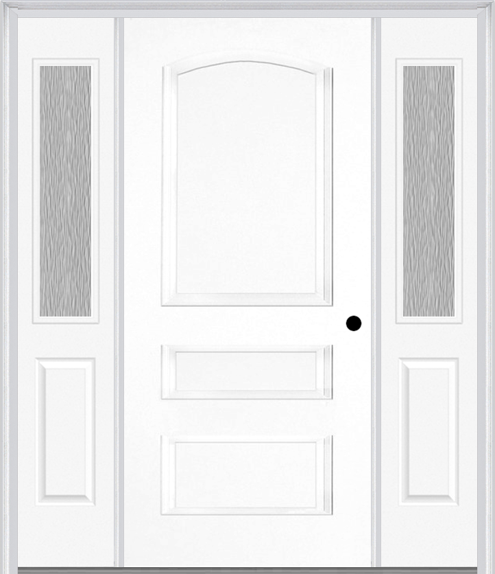 MMI 3 Panel 3'0" X 6'8" Fiberglass Smooth Exterior Prehung Door With 2 Half Lite Clear Or Privacy/Textured Glass Sidelights 31