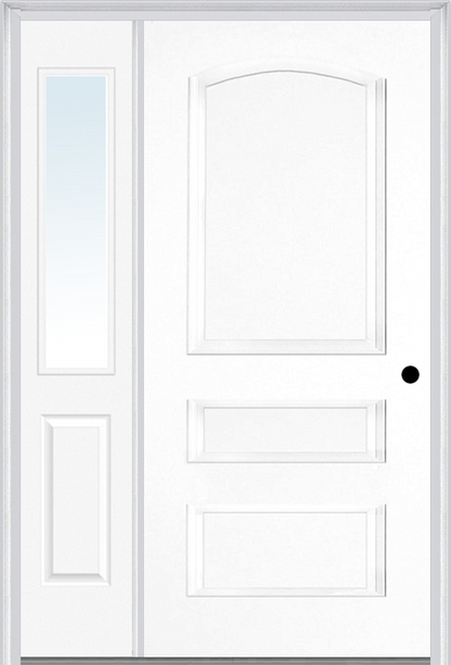 MMI 3 Panel 3'0" X 6'8" Fiberglass Smooth Exterior Prehung Door With 1 Half Lite Clear Or Privacy/Textured Glass Sidelight 31