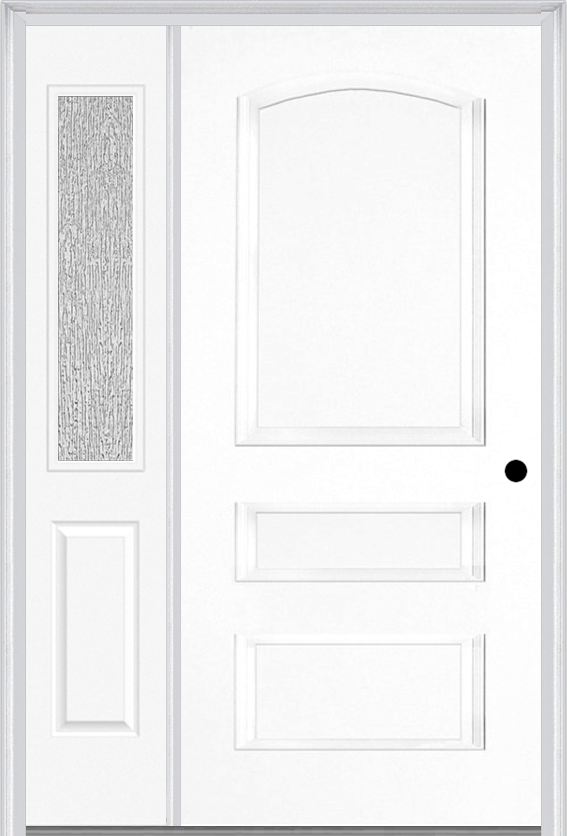 MMI 3 Panel 3'0" X 6'8" Fiberglass Smooth Exterior Prehung Door With 1 Half Lite Clear Or Privacy/Textured Glass Sidelight 31