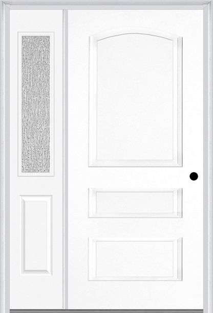 MMI 3 Panel 3'0" X 6'8" Fiberglass Smooth Exterior Prehung Door With 1 Half Lite Clear Or Privacy/Textured Glass Sidelight 31