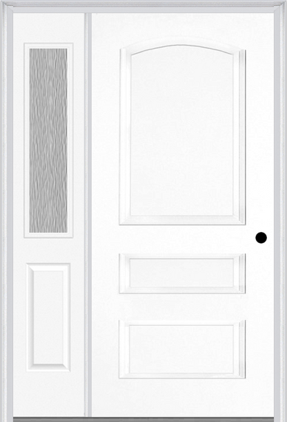 MMI 3 Panel 3'0" X 6'8" Fiberglass Smooth Exterior Prehung Door With 1 Half Lite Clear Or Privacy/Textured Glass Sidelight 31