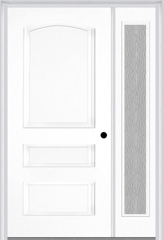 MMI 3 Panel 3'0" X 6'8" Fiberglass Smooth Exterior Prehung Door With 1 Full Lite Clear Or Privacy/Textured Glass Sidelight 31