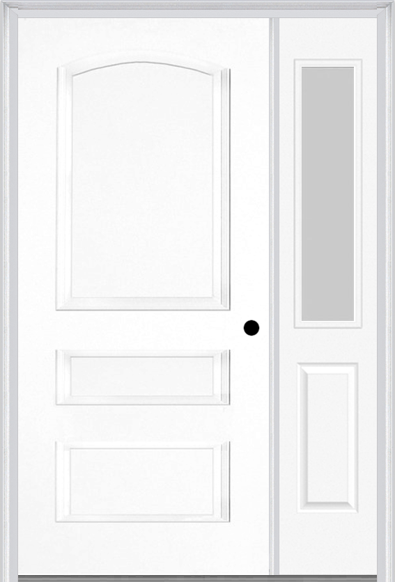 MMI 3 Panel 3'0" X 6'8" Fiberglass Smooth Exterior Prehung Door With 1 Half Lite Clear Or Privacy/Textured Glass Sidelight 31