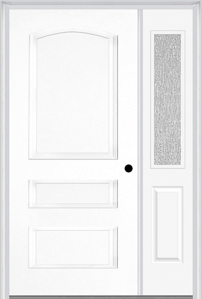 MMI 3 Panel 3'0" X 6'8" Fiberglass Smooth Exterior Prehung Door With 1 Half Lite Clear Or Privacy/Textured Glass Sidelight 31