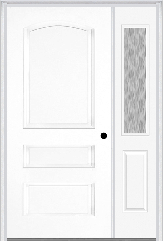 MMI 3 Panel 3'0" X 6'8" Fiberglass Smooth Exterior Prehung Door With 1 Half Lite Clear Or Privacy/Textured Glass Sidelight 31