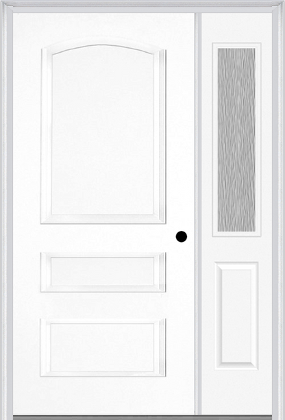 MMI 3 Panel 3'0" X 6'8" Fiberglass Smooth Exterior Prehung Door With 1 Half Lite Clear Or Privacy/Textured Glass Sidelight 31