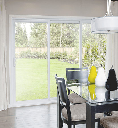 MI V3000 Series 9'0" X 8'0" Vinyl 3 Panel Sliding/Gliding Clear Dual Pane HP Low-E Argon Tempered Glass Knocked Down Patio Door 1617 Grilles/Screen Optional