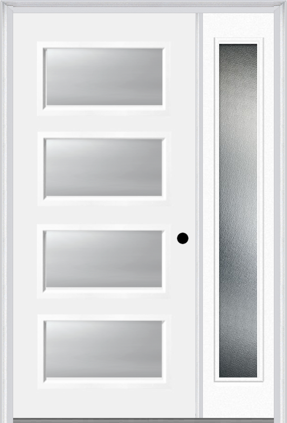 MMI 4 Lite 3'0" X 6'8" Fiberglass Smooth Clear Or Frosted Glass Exterior Prehung Door With 1 Craftsman Full Lite Low-E Sidelight 651H4