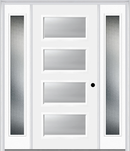 MMI 4 Lite 3'0" X 6'8" Fiberglass Smooth Clear Or Frosted Glass Exterior Prehung Door With 2 Craftsman Full Lite Low-E Sidelights 651H4