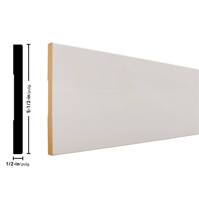 512E E1E 16' Primed MDF Sanitary Base Molding (4-Value Pack)