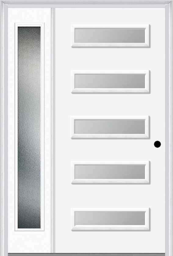 MMI 5 Lite 3'0" X 6'8" Fiberglass Smooth Clear Or Frosted Glass Exterior Prehung Door With 1 Craftsman Full Lite Low-E Sidelight 842H5