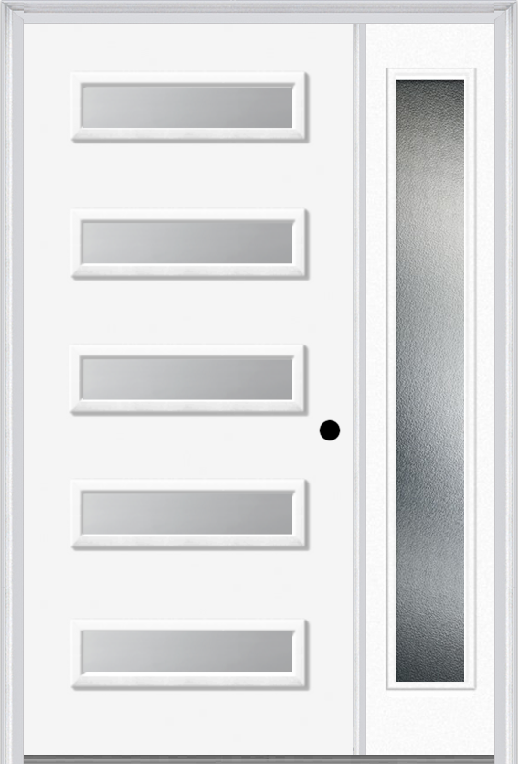 MMI 5 Lite 3'0" X 6'8" Fiberglass Smooth Clear Or Frosted Glass Exterior Prehung Door With 1 Craftsman Full Lite Low-E Sidelight 842H5