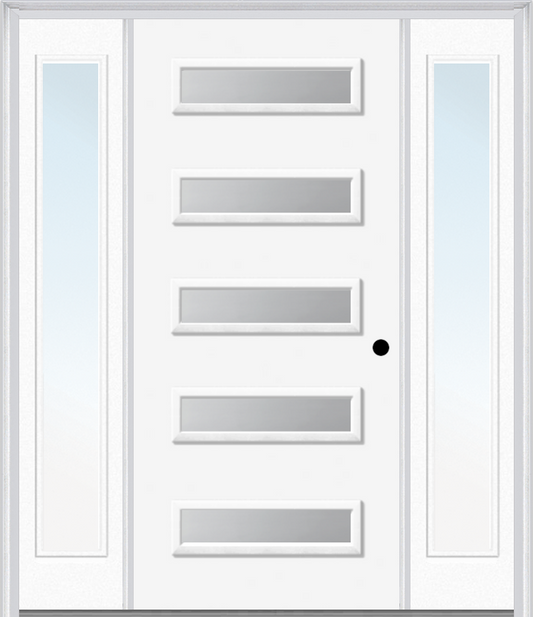 MMI 5 Lite 3'0" X 6'8" Fiberglass Smooth Clear Or Frosted Glass Exterior Prehung Door With 2 Craftsman Full Lite Low-E Sidelights 842H5