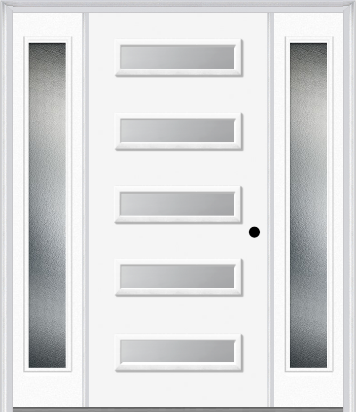 MMI 5 Lite 3'0" X 6'8" Fiberglass Smooth Clear Or Frosted Glass Exterior Prehung Door With 2 Craftsman Full Lite Low-E Sidelights 842H5