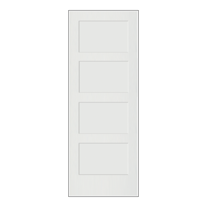 REEB 6'8 X 1-3/8 OR 1-3/4 4 Panel Equal Primed Flat Shaker Sticking Interior Door PR8740