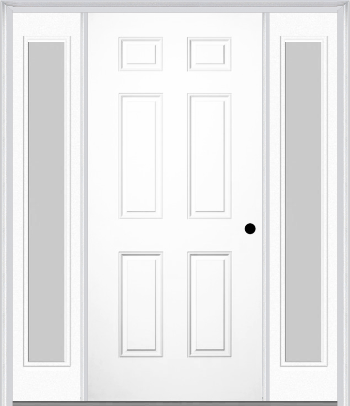 MMI 6 Panel 3'0" X 6'8" Fiberglass Smooth Exterior Prehung Door With 2 Full Lite Clear Or Privacy/Textured Glass Sidelights 21