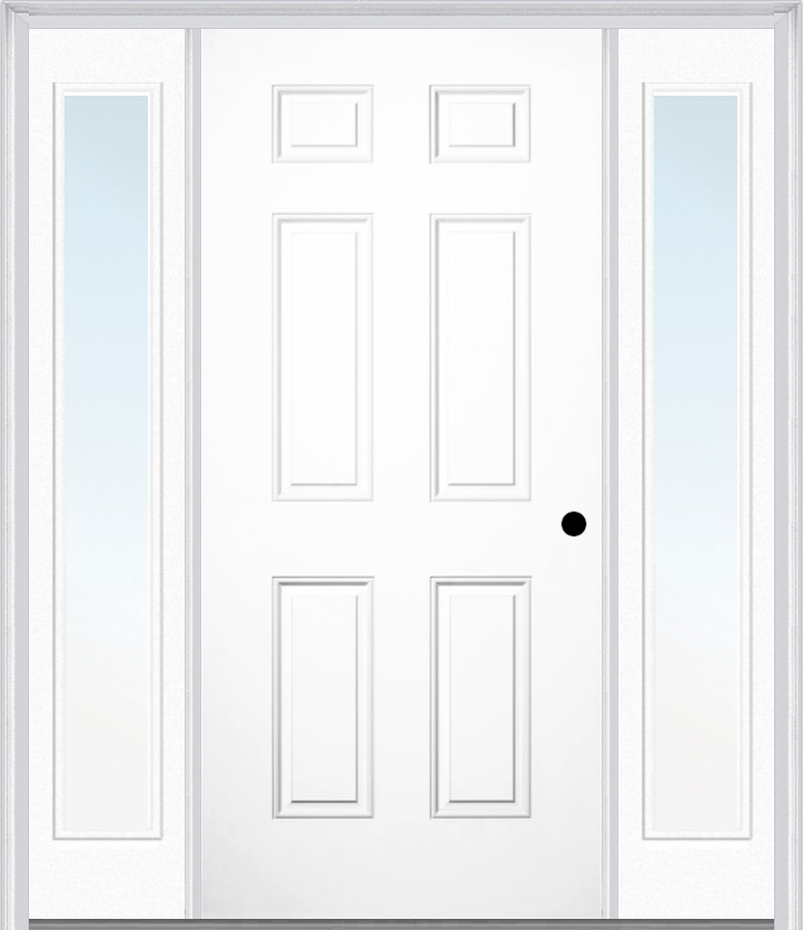 MMI 6 Panel 3'0" X 6'8" Fiberglass Smooth Exterior Prehung Door With 2 Full Lite Clear Or Privacy/Textured Glass Sidelights 21