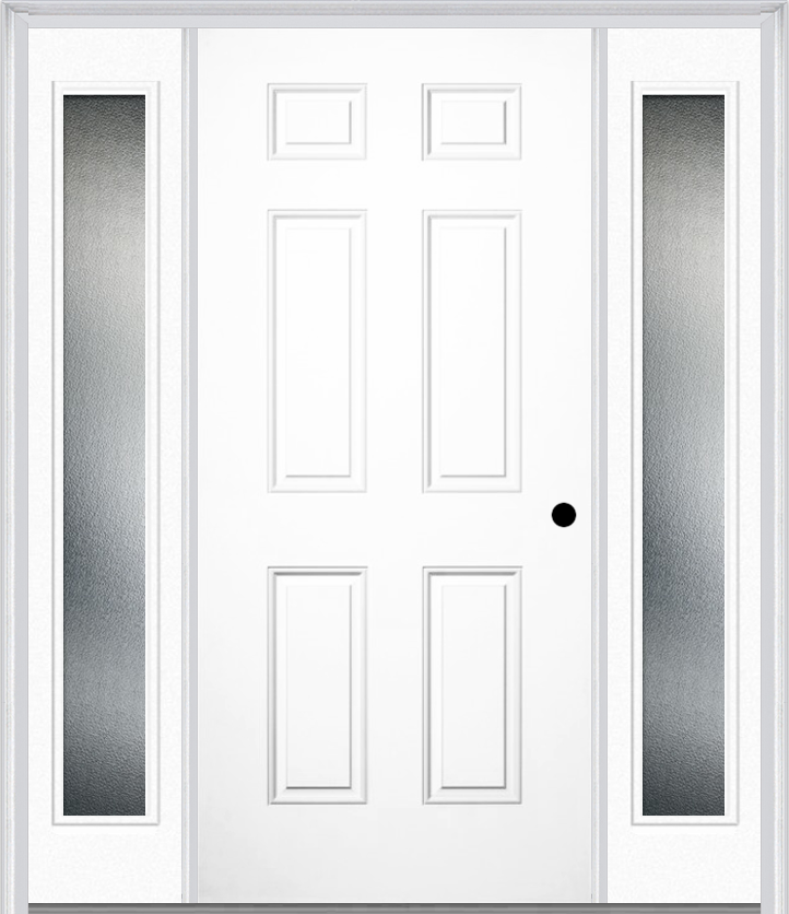 MMI 6 Panel 3'0" X 6'8" Fiberglass Smooth Exterior Prehung Door With 2 Full Lite Clear Or Privacy/Textured Glass Sidelights 21