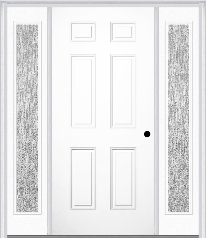 MMI 6 Panel 3'0" X 6'8" Fiberglass Smooth Exterior Prehung Door With 2 Full Lite Clear Or Privacy/Textured Glass Sidelights 21