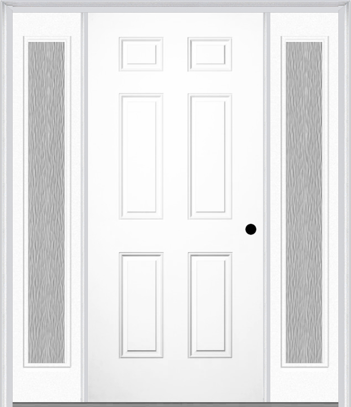MMI 6 Panel 3'0" X 6'8" Fiberglass Smooth Exterior Prehung Door With 2 Full Lite Clear Or Privacy/Textured Glass Sidelights 21