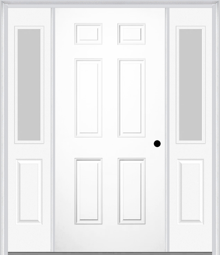 MMI 6 Panel 3'0" X 6'8" Fiberglass Smooth Exterior Prehung Door With 2 Half Lite Clear Or Privacy/Textured Glass Sidelights 21