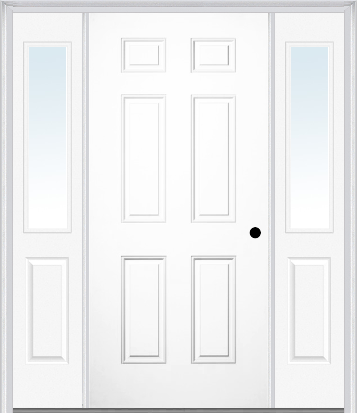 MMI 6 Panel 3'0" X 6'8" Fiberglass Smooth Exterior Prehung Door With 2 Half Lite Clear Or Privacy/Textured Glass Sidelights 21