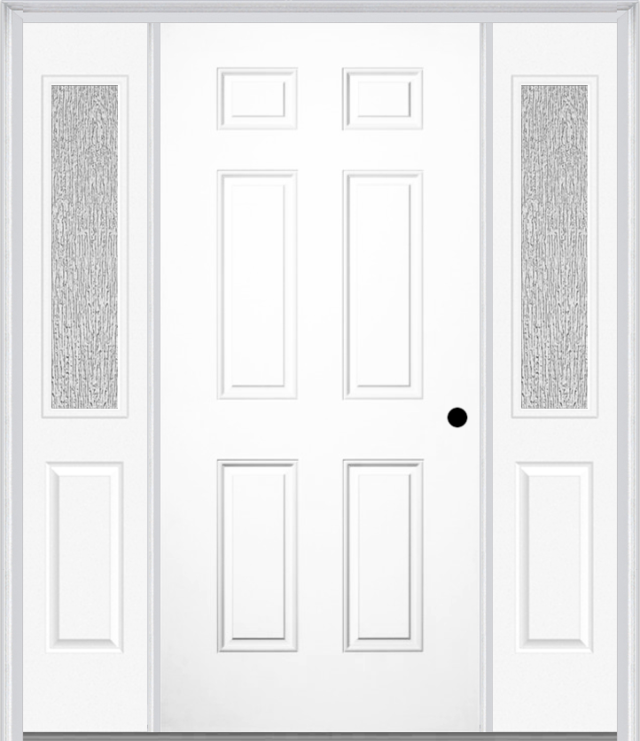 MMI 6 Panel 3'0" X 6'8" Fiberglass Smooth Exterior Prehung Door With 2 Half Lite Clear Or Privacy/Textured Glass Sidelights 21