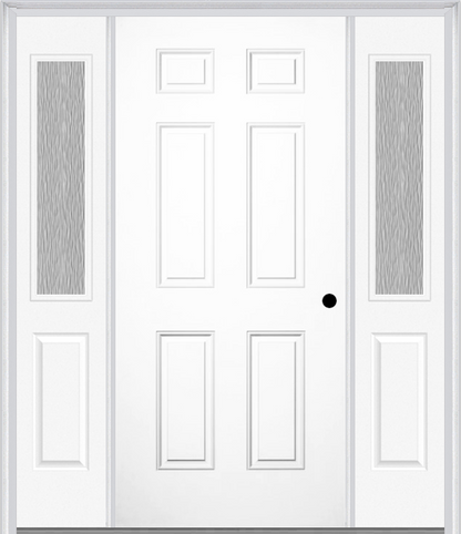 MMI 6 Panel 3'0" X 6'8" Fiberglass Smooth Exterior Prehung Door With 2 Half Lite Clear Or Privacy/Textured Glass Sidelights 21