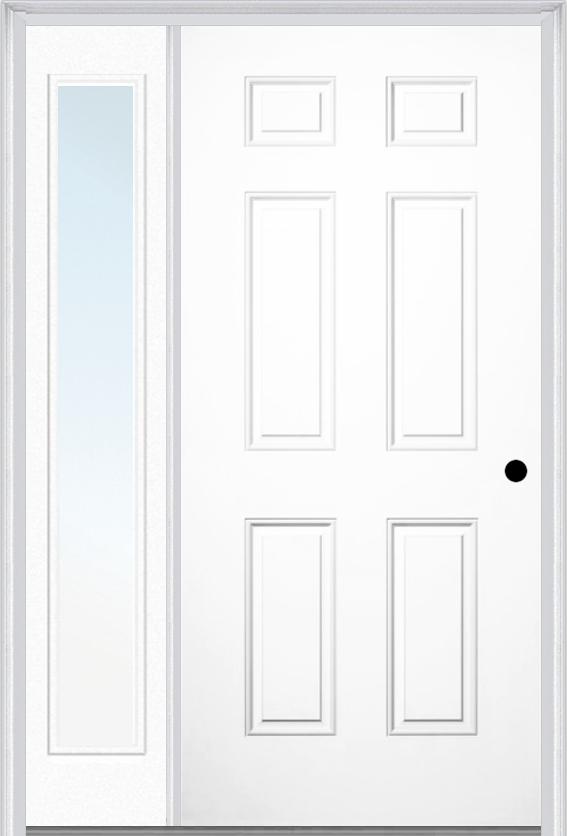 MMI 6 Panel 3'0" X 6'8" Fiberglass Smooth Exterior Prehung Door With 1 Full Lite Clear Or Privacy/Textured Glass Sidelight 21