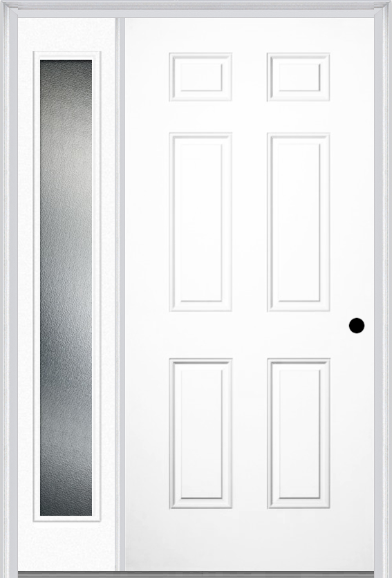 MMI 6 Panel 3'0" X 6'8" Fiberglass Smooth Exterior Prehung Door With 1 Full Lite Clear Or Privacy/Textured Glass Sidelight 21