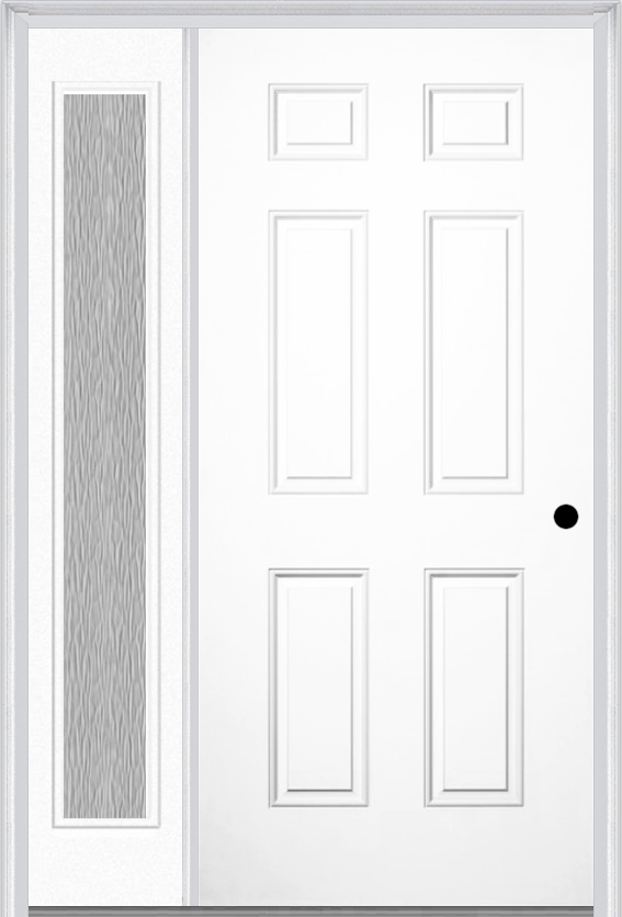 MMI 6 Panel 3'0" X 6'8" Fiberglass Smooth Exterior Prehung Door With 1 Full Lite Clear Or Privacy/Textured Glass Sidelight 21